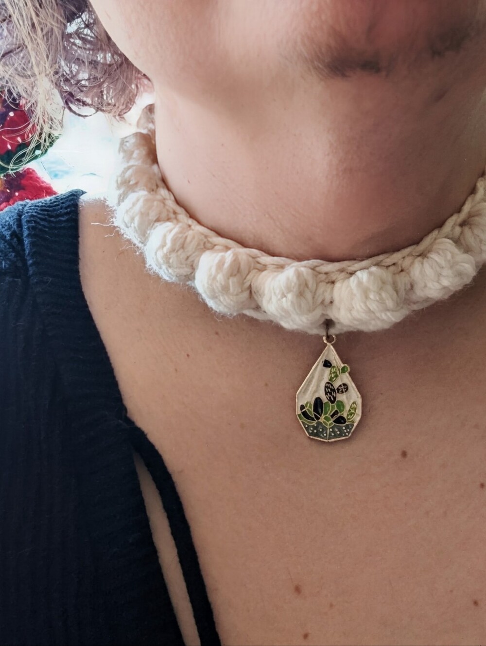 PLANT MOM 🌿 handmade crochet white terrarium charm choker collar necklace